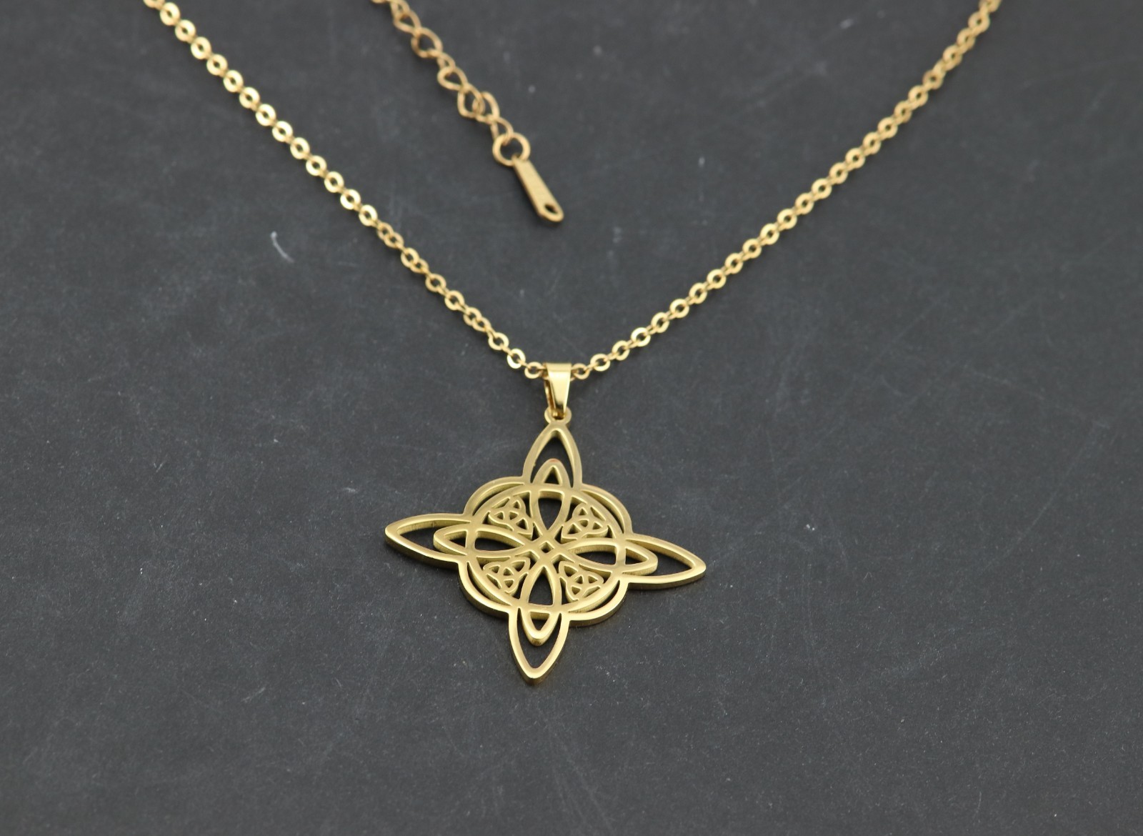 Gold Plated Witch Knot Necklace: Celtic Stainless Steel Pendant