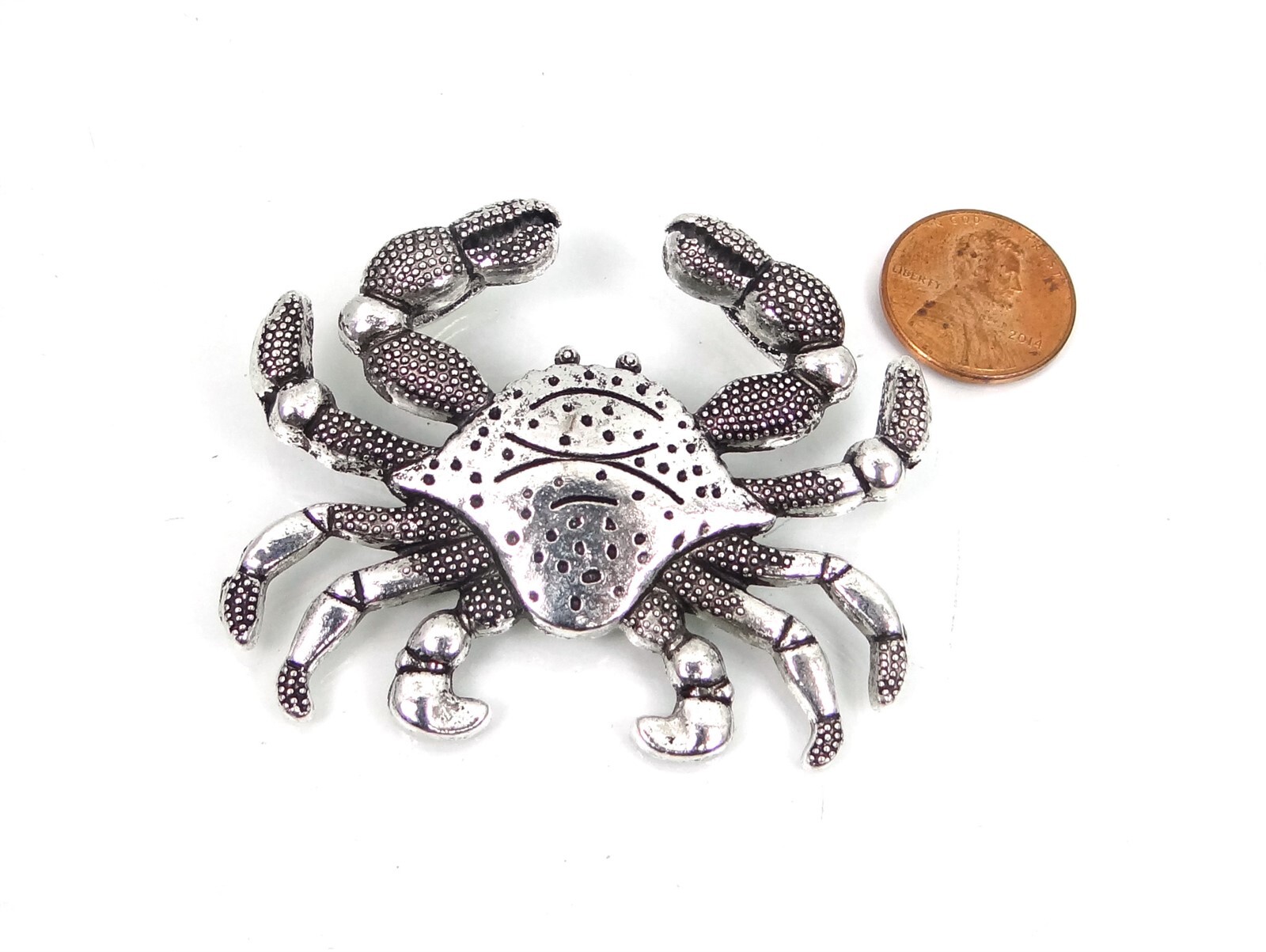 Crab Extra Large Antique Silver Pewter / Alloy Pendnat Crusty Crustacean 50x60mm