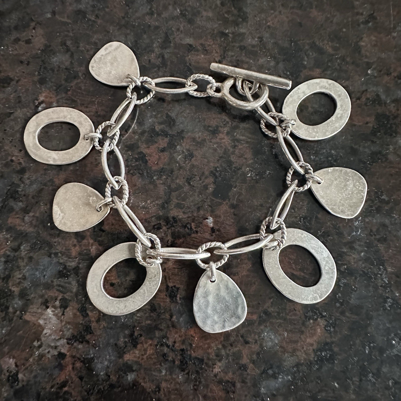 Vintage 925 Sterling Silver Open Oval & Triangle Charm Bracelet 6.75” 30g