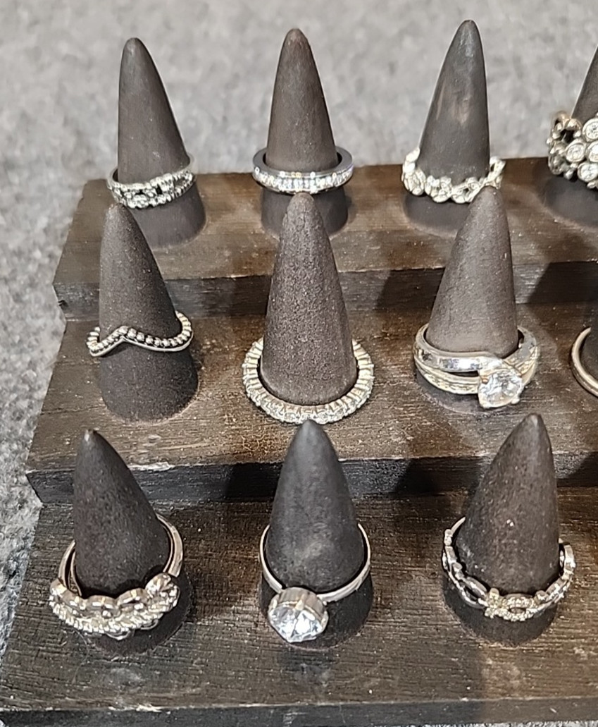 Jewelry 21 French Rings Rhinestones Sized Silver Tones Lot #175 See Description