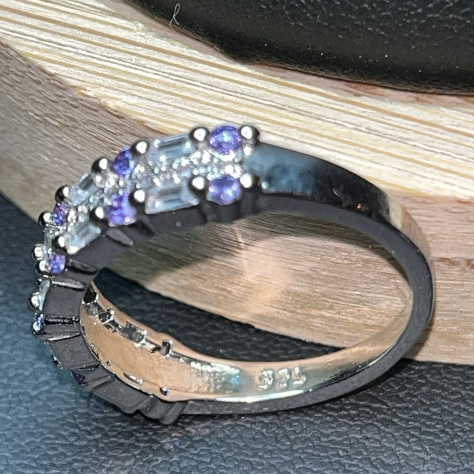 Sterling Silver Amethyst CZ Baguette Band Ring Size 9