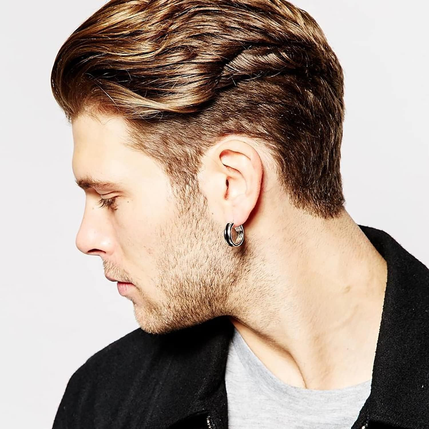 RIOSO 9Pairs Hoop Earrings for Men Stainless Steel Black Men’S Hoop Earring