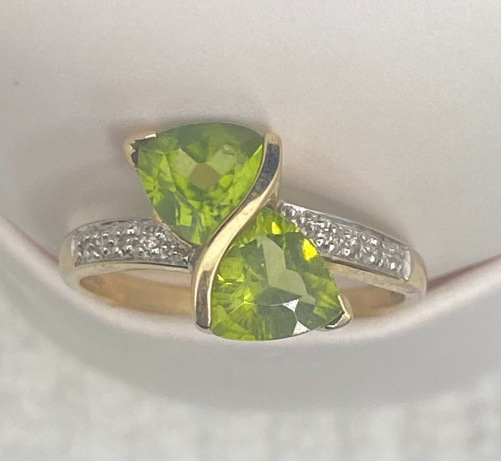 3Ct Trio Cut Simulated Peridot Cocktail Women Ring 14K Yellow Gold Plated Silver