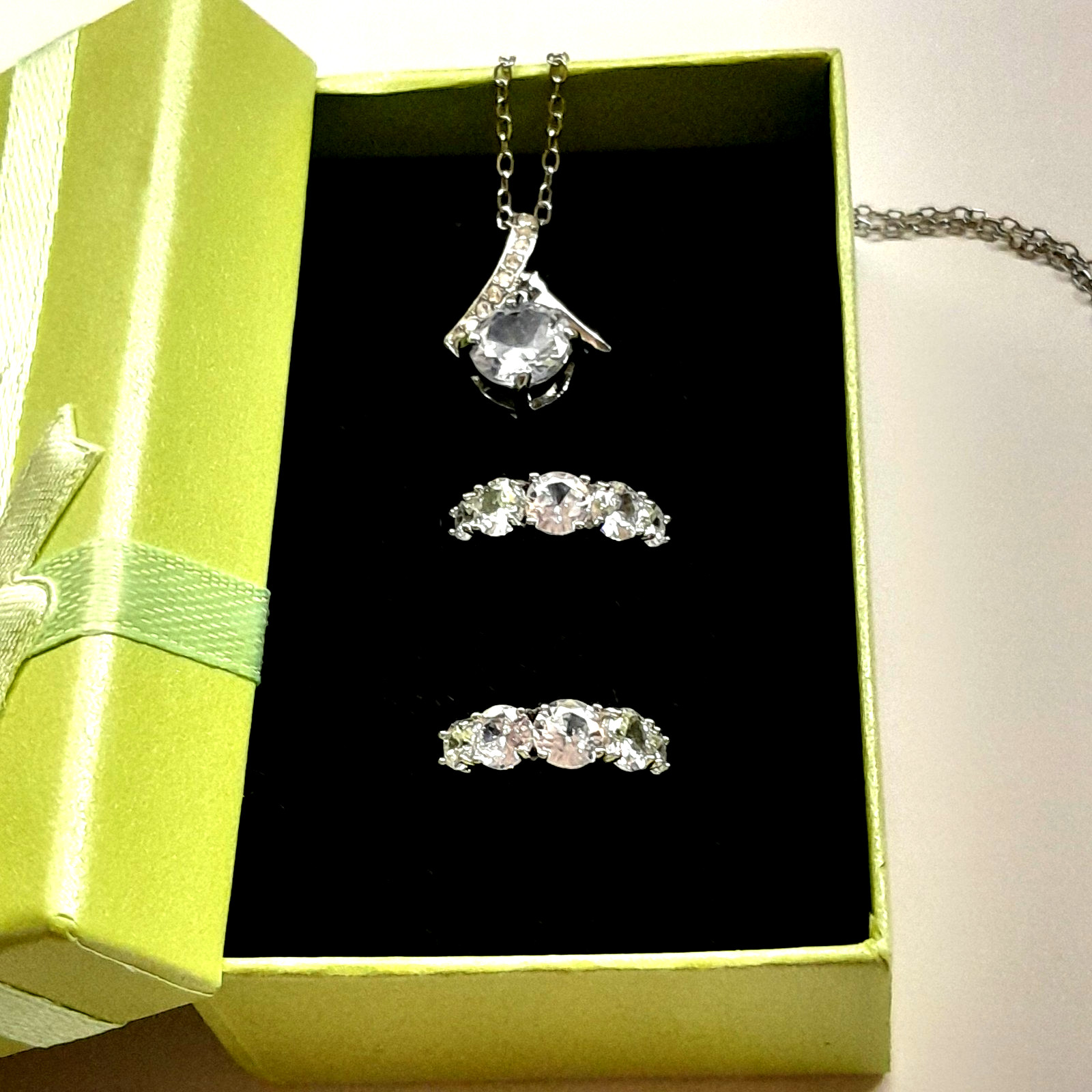 Women 17 in Necklace/Earrings 4 CT Sterling Silver 925 Brazilian Clear Sapphire
