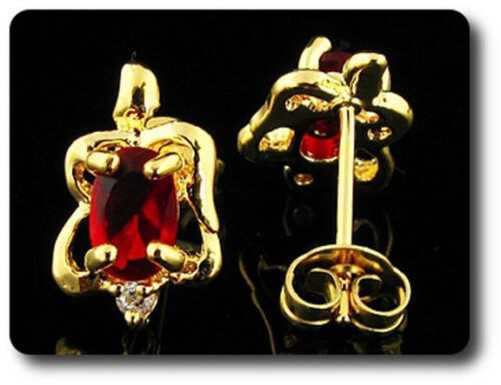 Earrings Ruby 0 3/32×0 9/32in Gold Plated 18 K-9