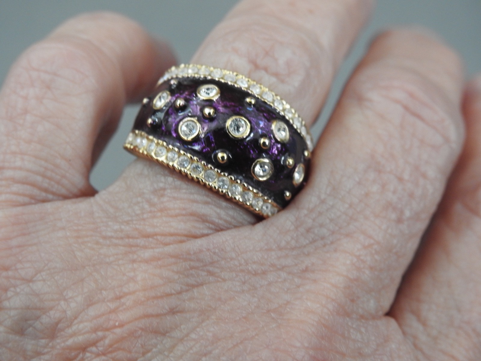PURPLE Enamel , clear stones and gold-plated band ring 8 SETA