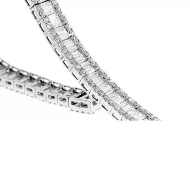9.9 ct Baguette Cut Simulated Diamond Men Tennis Bracelet 14K White Gold Plated