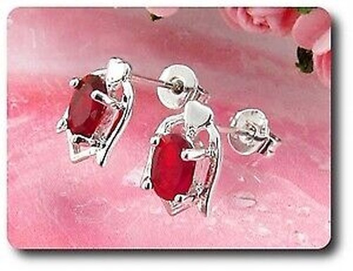 Earrings Ruby 0 3/32×0 9/32in Gold Plated White 18 K-9
