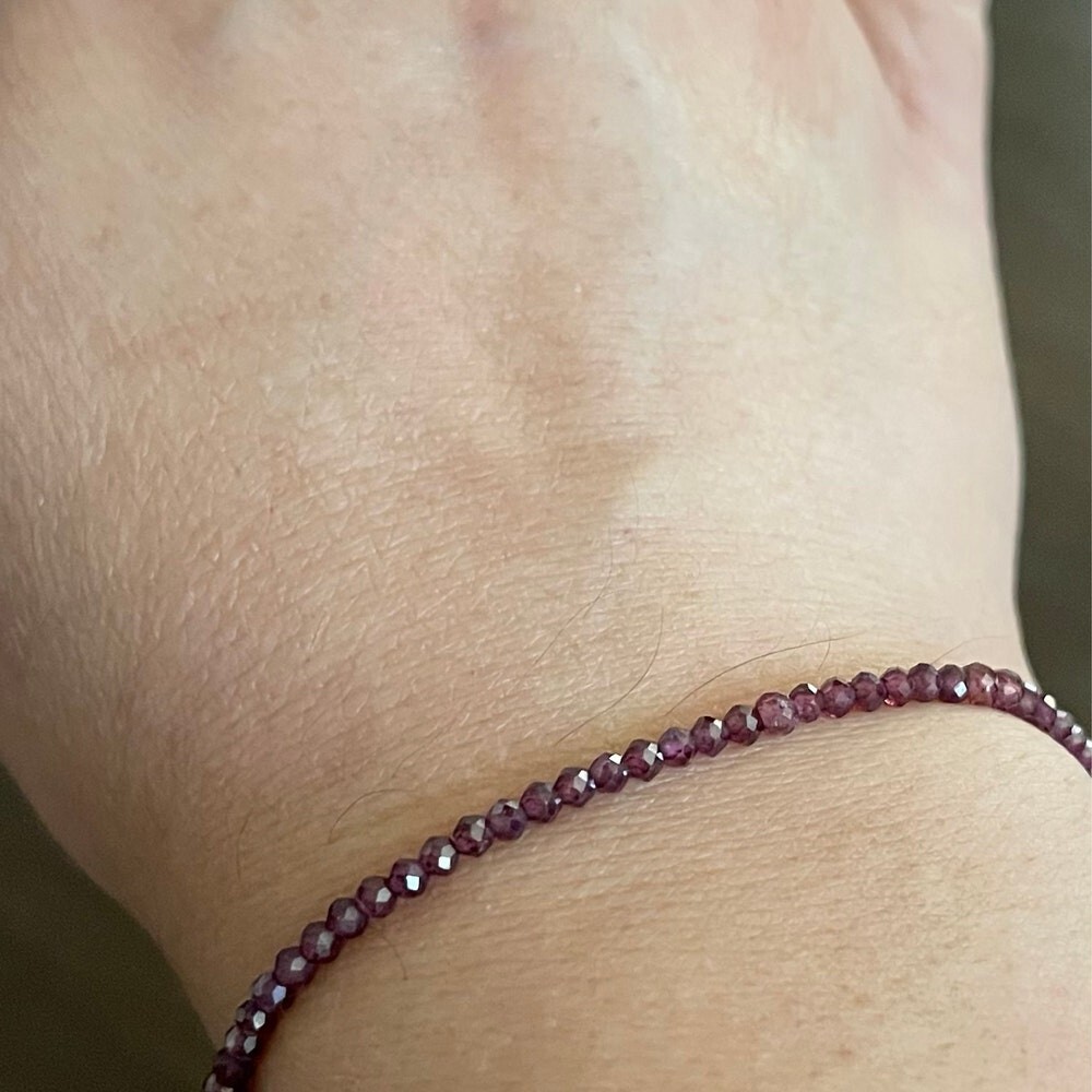 Natural 3mm Garnet Stone Beaded Bracelet Burgundy Gemstone Bracelet Minimalist
