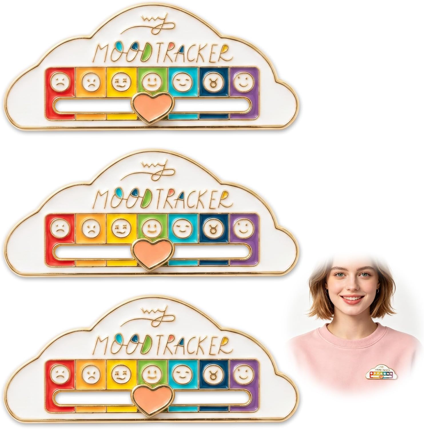 Social Battery Slider Pins (3PCS), Funny Interactive Mood Cloud Enamel Brooch Se