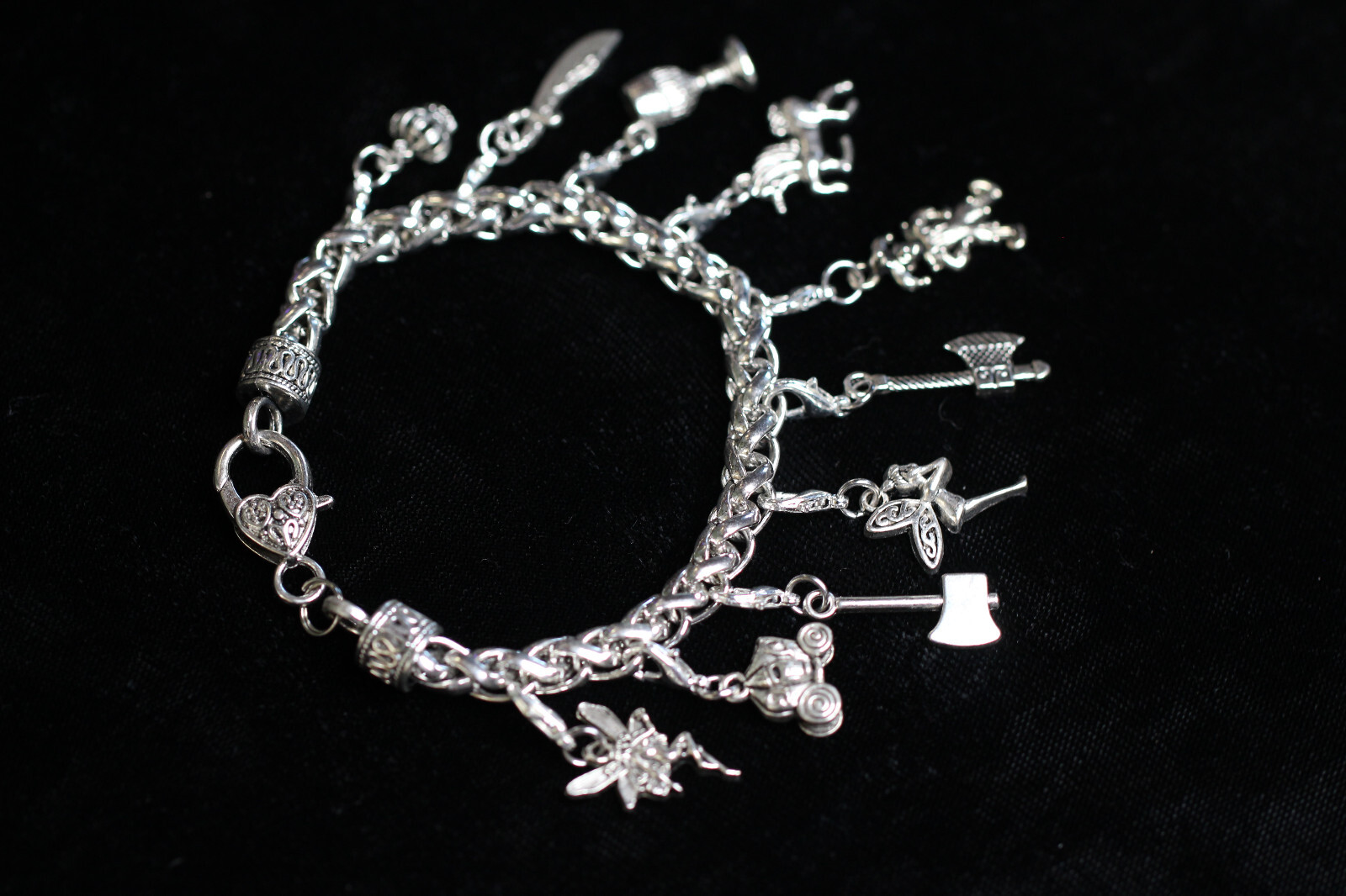 Fantasy Fairytale Charm Bracelet Silver Pewter Charms 8″ Interchangeable