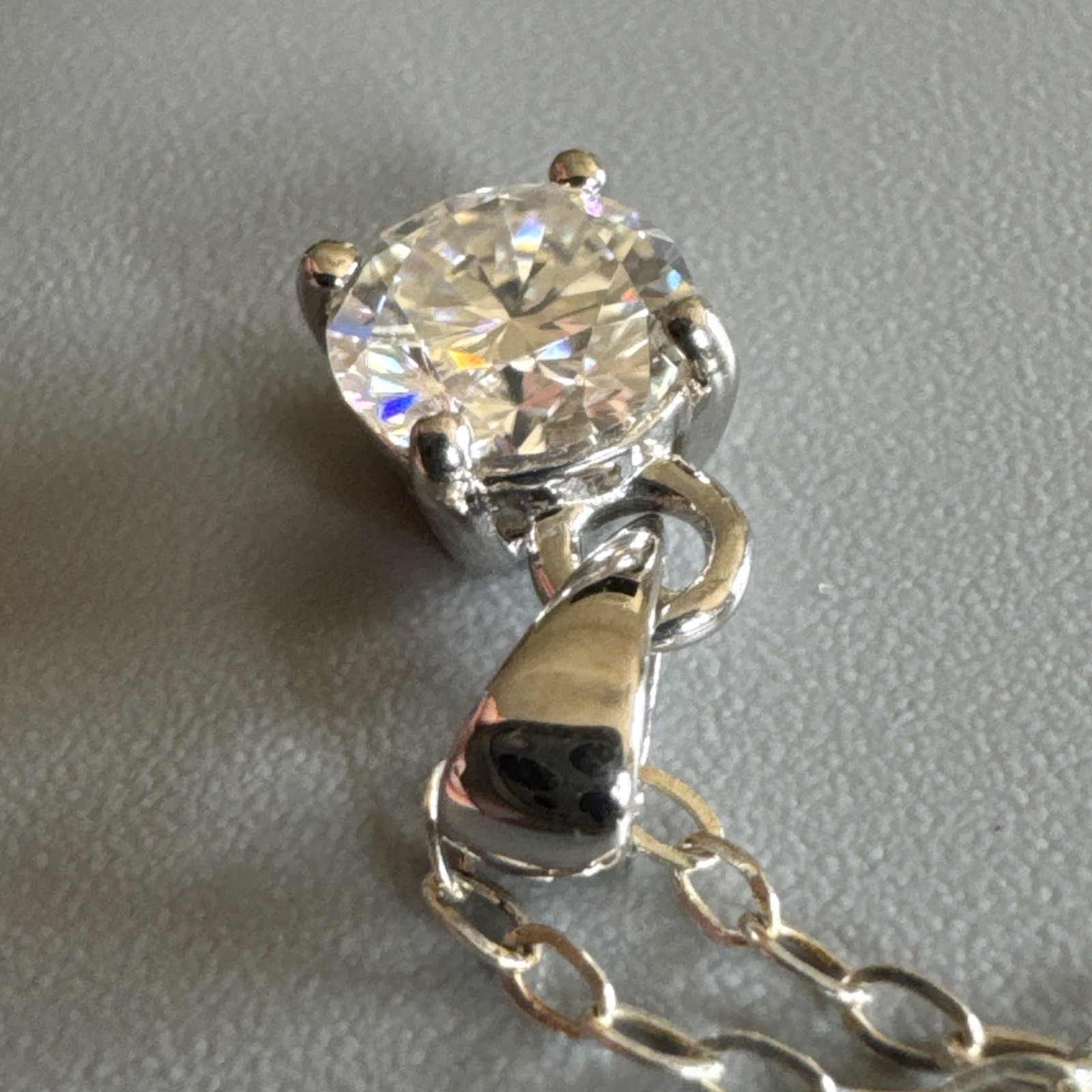 Sterling Silver 925 Round Solitaire Cz Pendant & 16” Oval Link Chain Necklace
