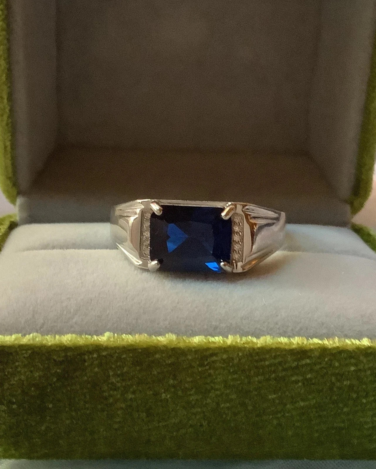 5.15 Ct Natural Sapphire & Diamond Anniversary Ring 925 Sterling Silver Size 6