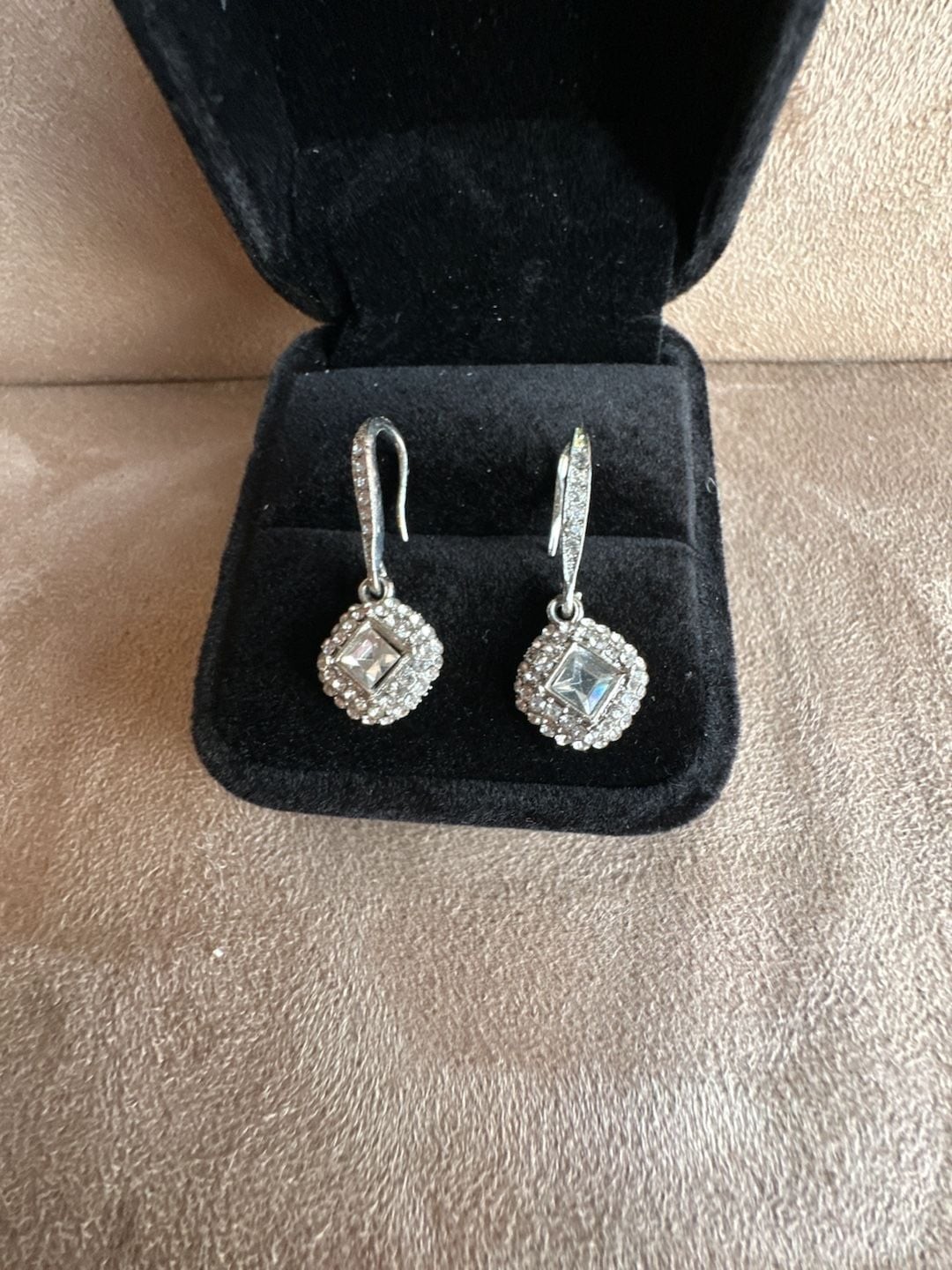 Anne Klein Silver-Tone Cubic Zirconia Halo Drop Earrings