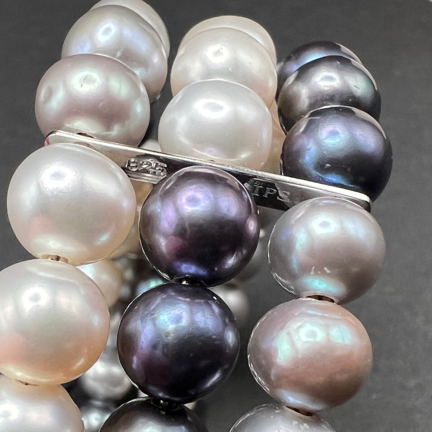 IPS Pearl Bracelet Peacock Cream Sterling Silver Freshwater Coil Memory Wire