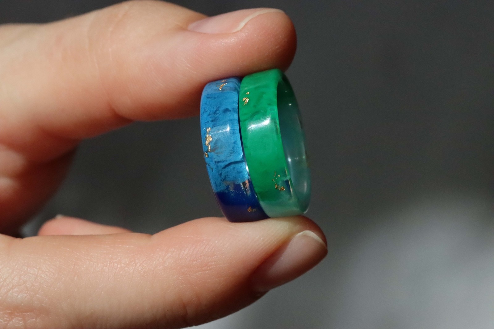 Green Blue Resin Ring Ombre Band Two Tone Minimal Jewelry Gift for Her