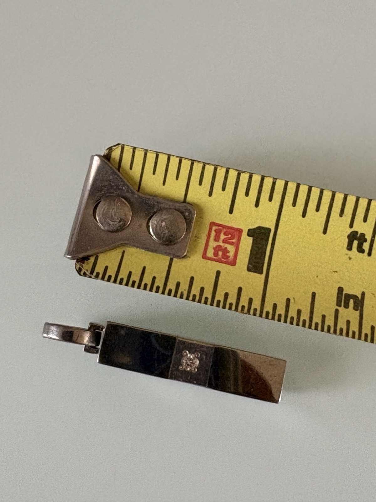 Titanium And Sterling 925 Rectangle Bar Pendant With Small Diamond Accent UNISEX