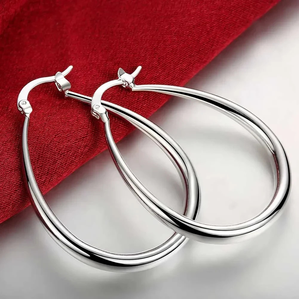 925 Sterling Silver 41MM Smooth Big Hoop Earrings Women Party Fashion Jewellery