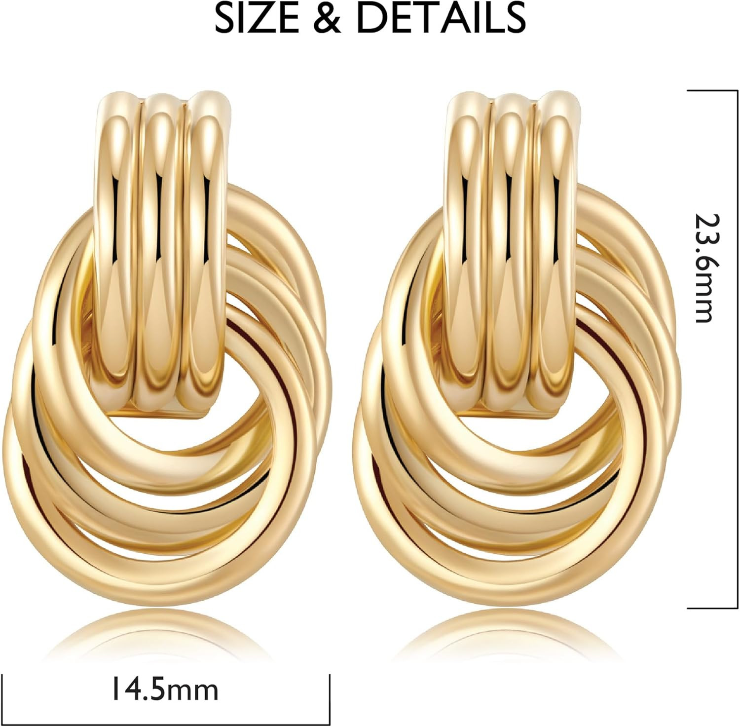 Gold-Plated Chunky Gold Earrings for Women Knot Link Circle Geometric Drop Dangl