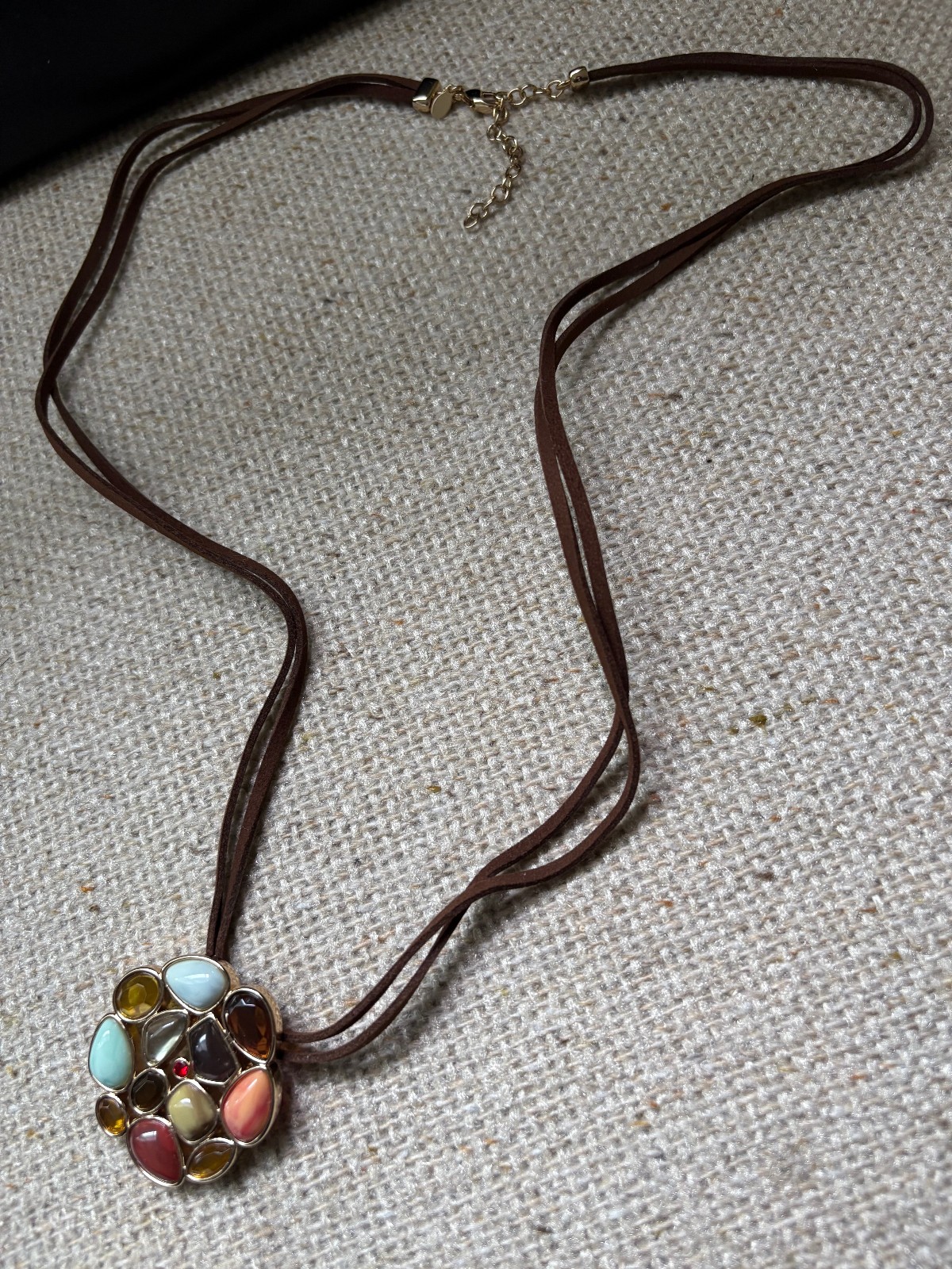 Delia Multi-Colored Charm Pendant Necklace – Adjustable Leather Cord (30”-32”)