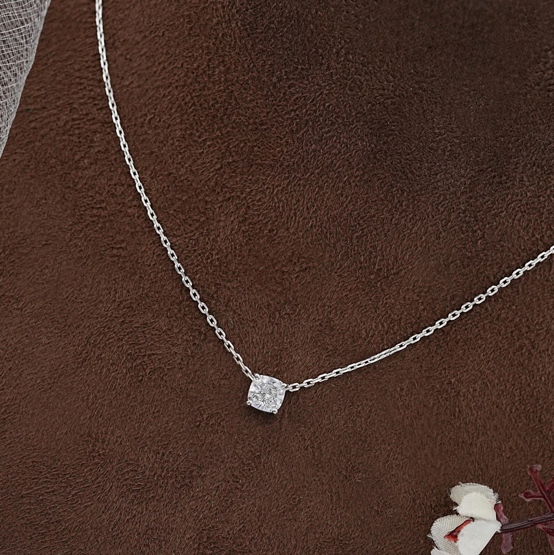 1.00 Ct Cushion EF VS Lab Grown Diamond Solitaire Necklace in 14K White Gold