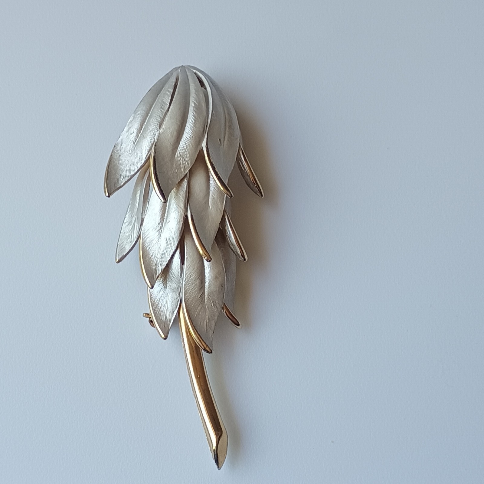 Vintage Two-Tone Leaf Sprig Brooch Pin Gold & Silver Tone Metal No Stone