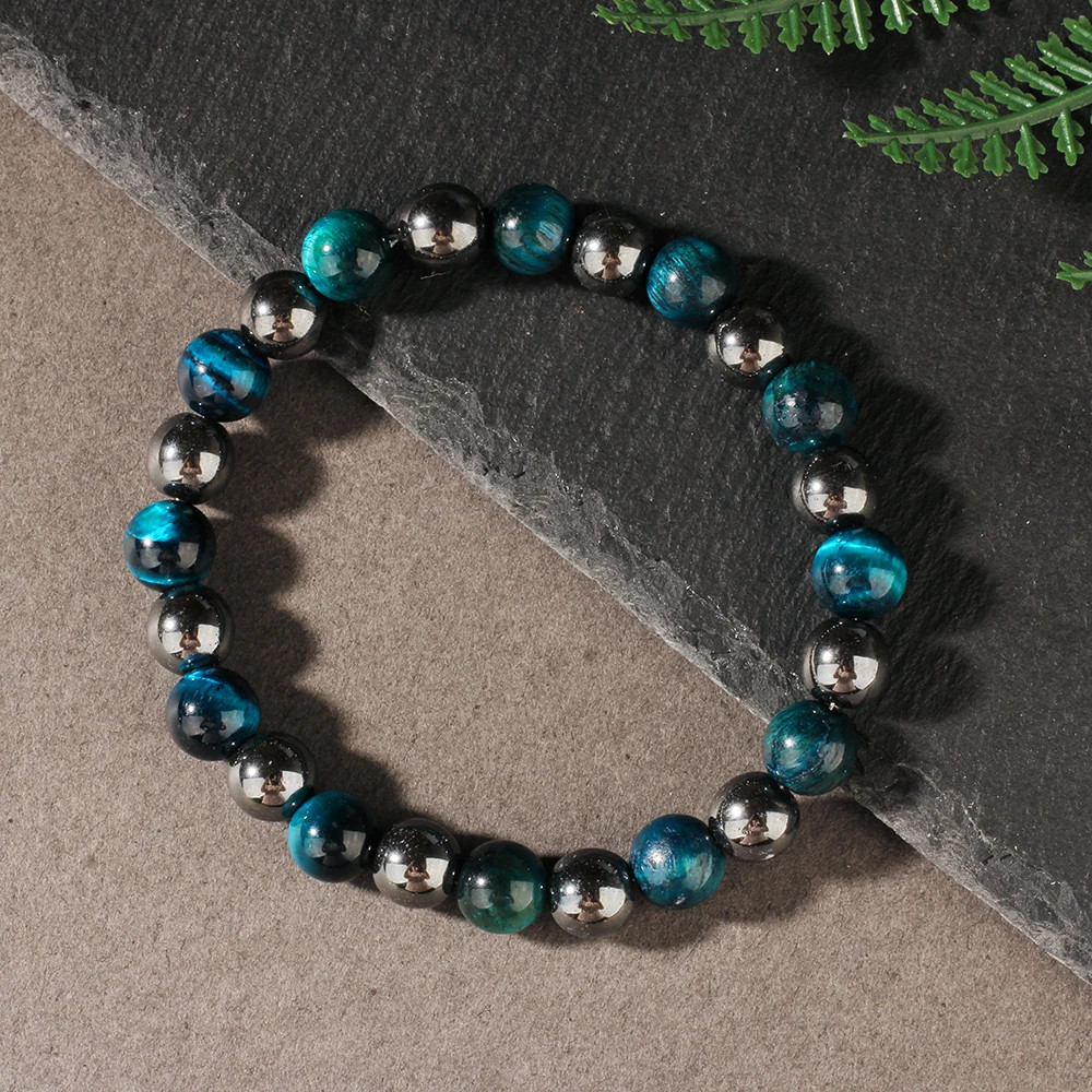 Handmade Blue Tigers Eye Natural Stone Stretch Beaded Money Attracting Jewelry