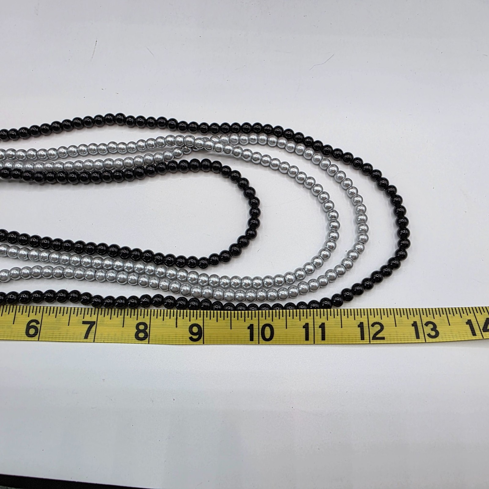Multi-Strand Necklace Faux Pearl Black Silver Layered Old Money Grandmother