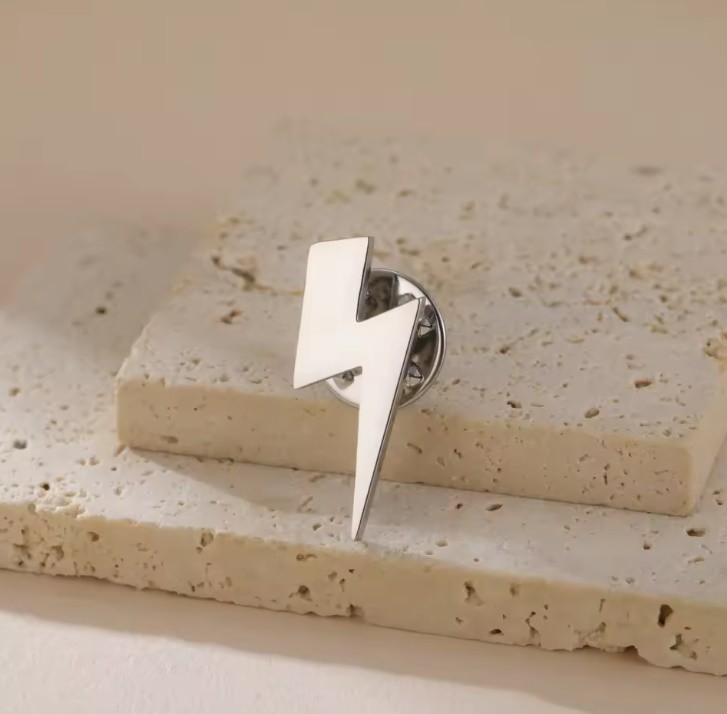 Lightning Bolt Brooch Pin Stainless Steel Lapel Badge Men Women Gift
