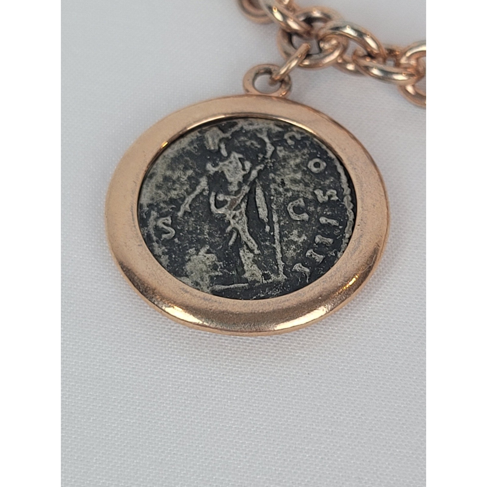 Bella Diva 18kt Rose Gold Plated Bronze Roman Coin Charm Vintage Bracelet