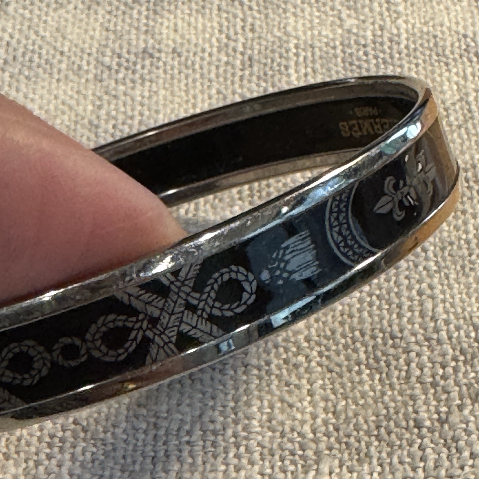 Hermes Printed Enamel Bangle 70 Silver Finish – Black & Silver