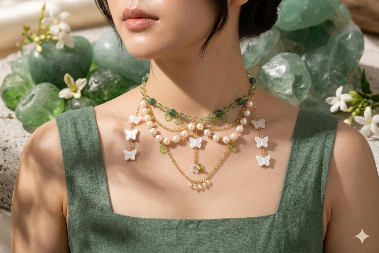Butterfly Pearl Necklace, Cottagecore Necklace, Pearl Choker