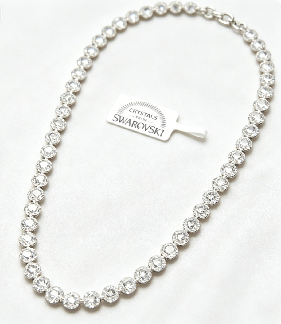 Silver Tennis Necklace Angel With Swarovski Elements Original Crystals Jewellery