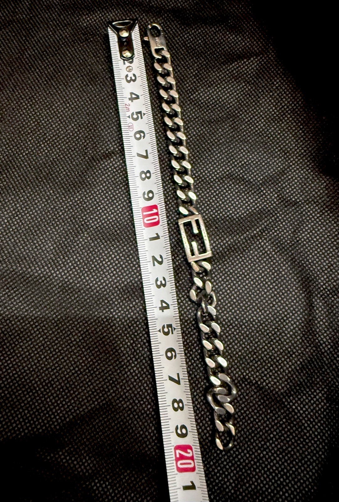 FENDI FF Baguette Logo Chain Bracelet Silver Tone Metal Italy Vintage Unisex