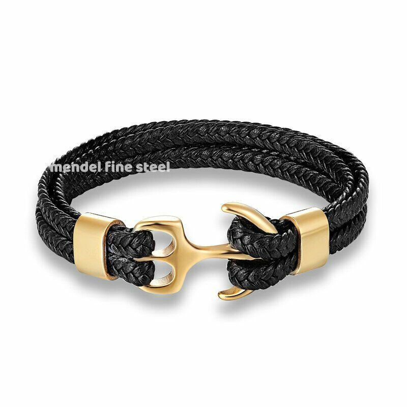 MENDEL Cool 8 Inch Mens Black Stainless Steel Nautical Beach Anchor Bracelet Men