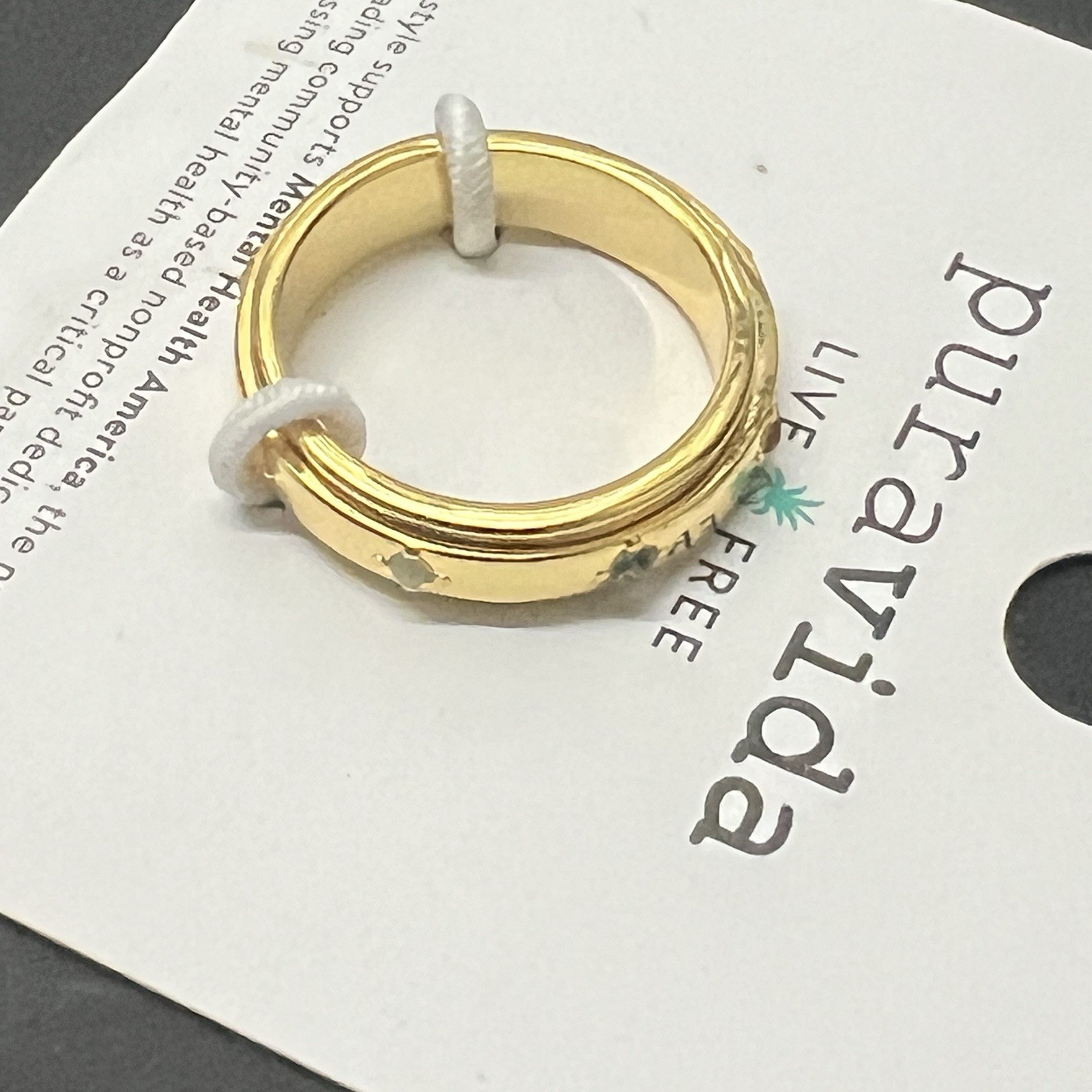 Puravida Mental Health Awareness Fidget spin Ring 9 10 NEW Gold tone Band stones