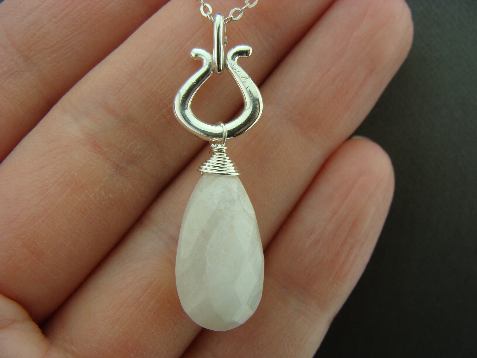 Faceted Rainbow Moonstone Drop Pendant Necklace · 925 Sterling Silver · June