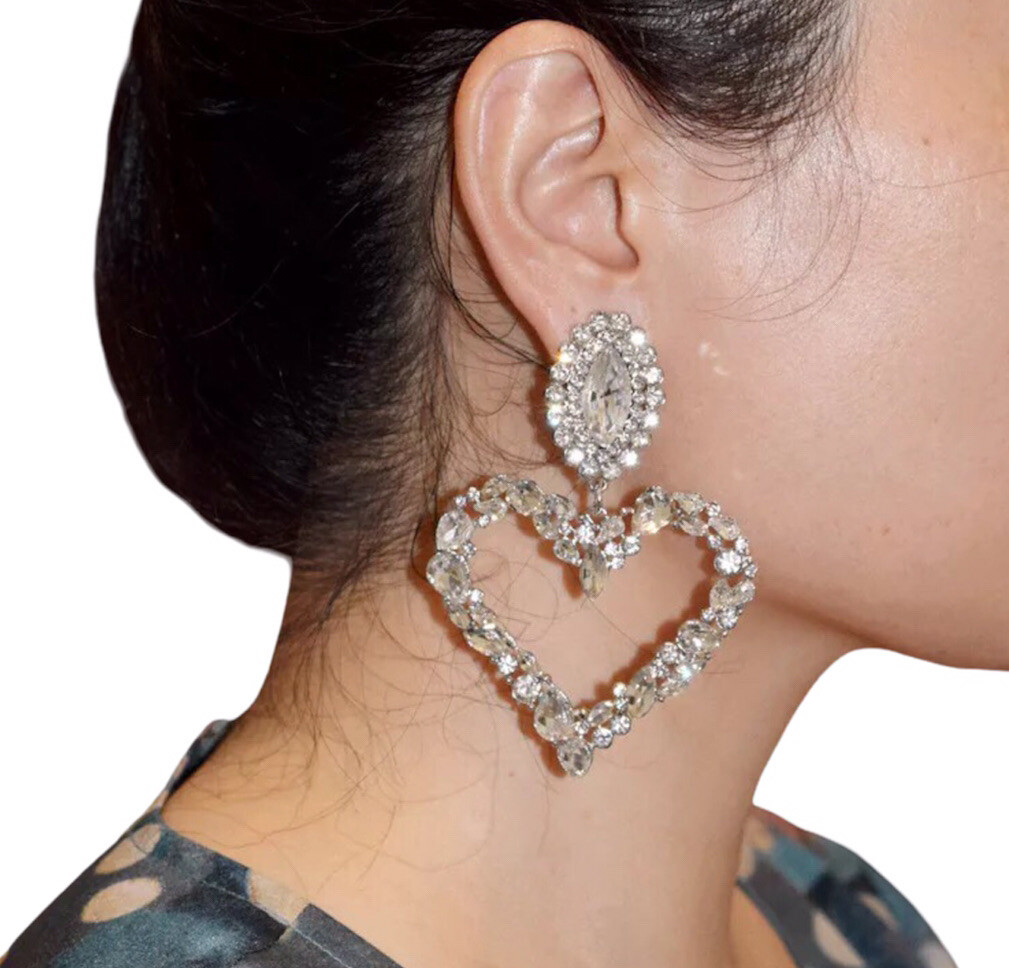 Fashion Rhinestone Heart Drop Dangle Stud Earrings Women Party