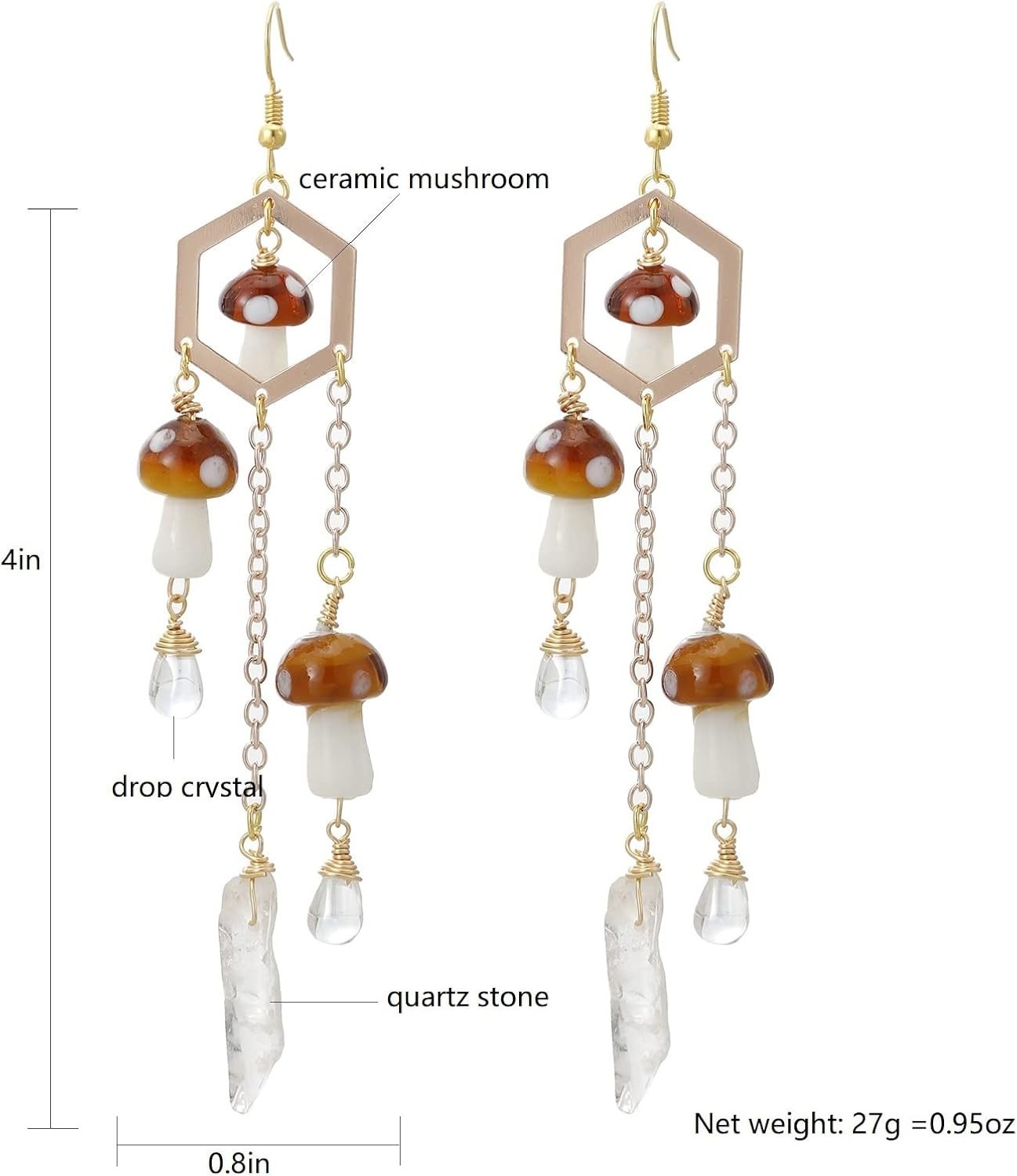 Womens Hypoallergenic 4″ Mushroom Earrings – Perfect Gift for Any Occasion