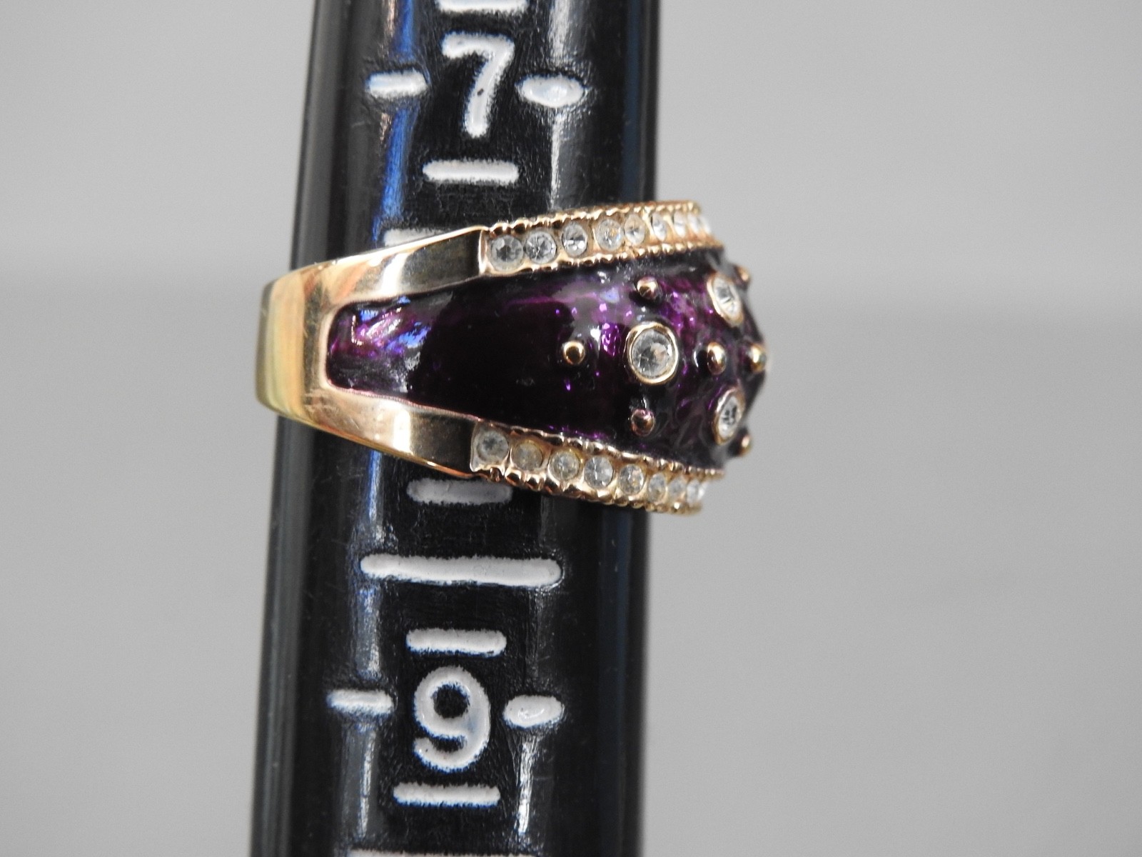 PURPLE Enamel , clear stones and gold-plated band ring 8 SETA