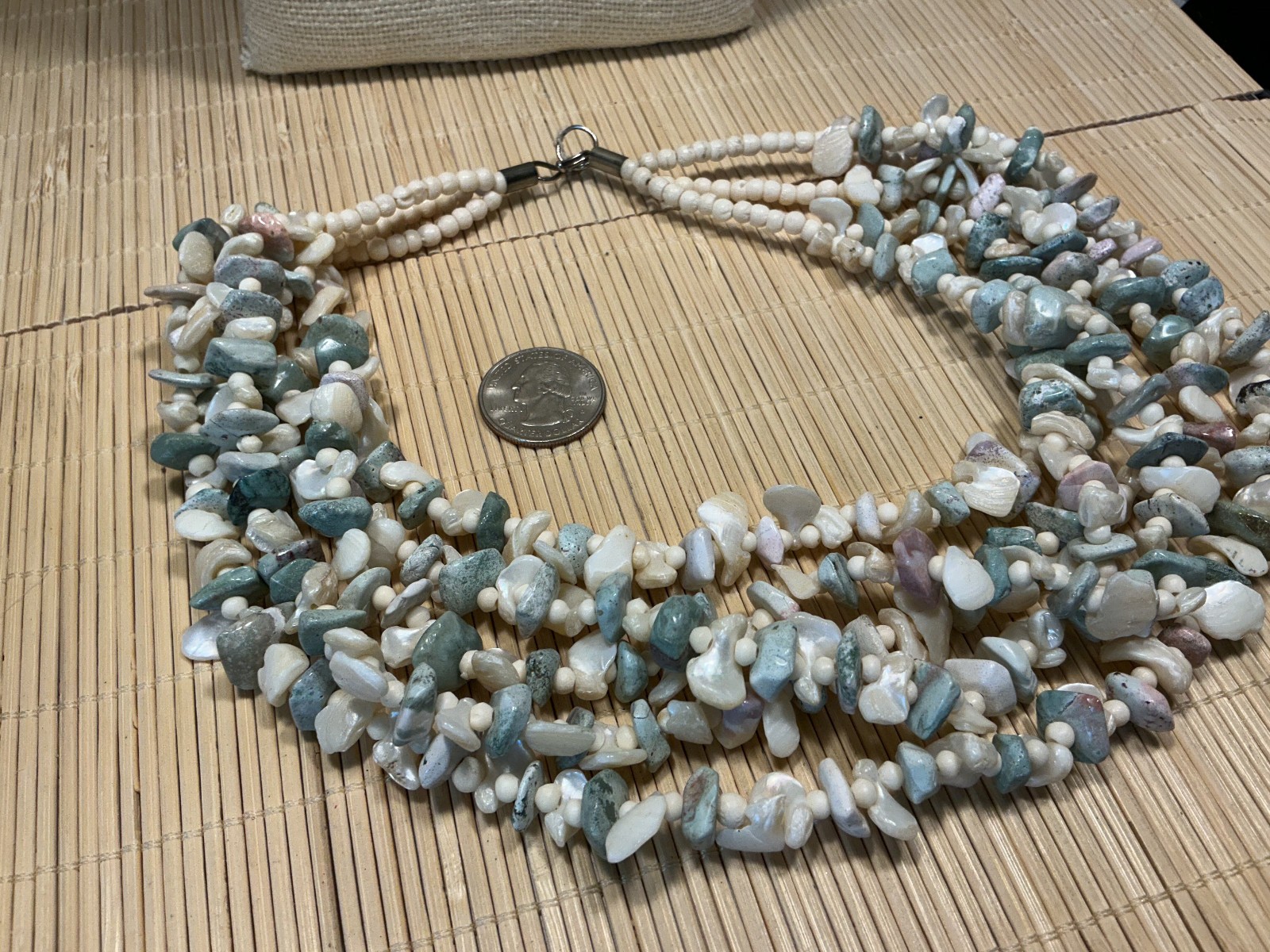 Ethnic Necklace Mother of Pearl Turquoise Chip Bead Multi Strand Choker Lot 103A