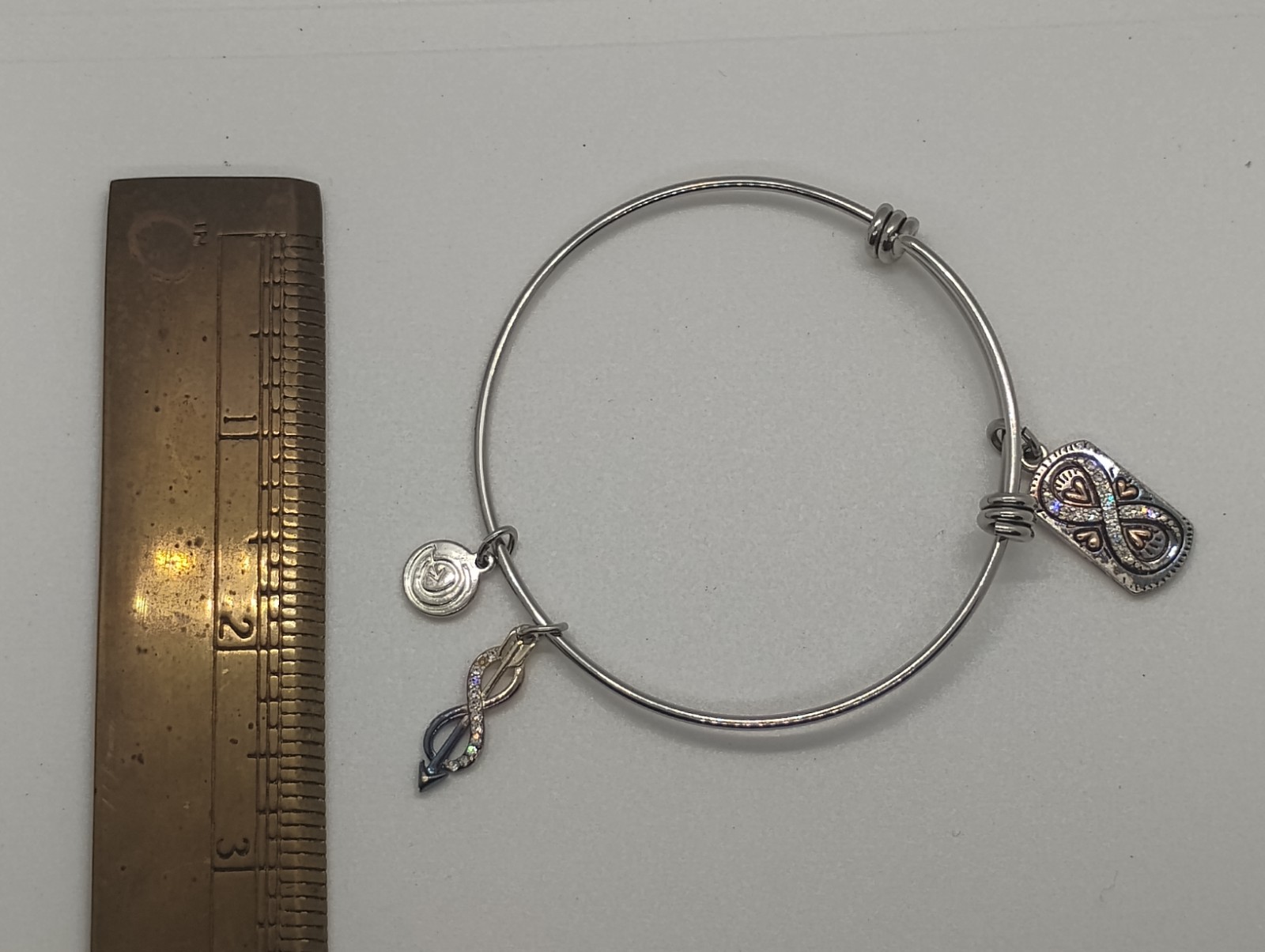 Alex And Ani 3 Silver Tone Charm Bangle Bracelet 2.5 Inches Diameter