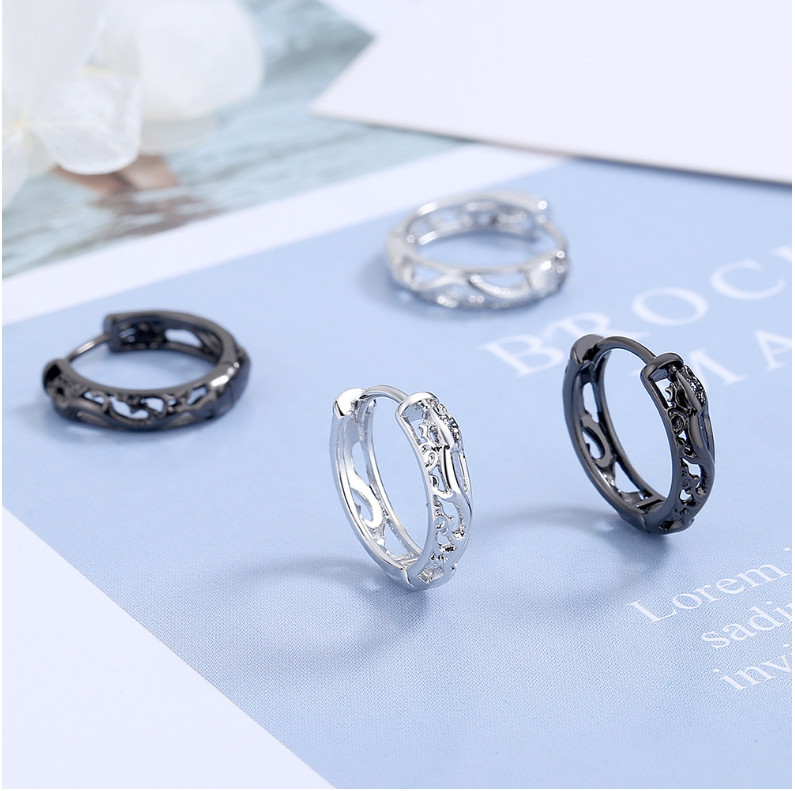 Punk Dragon Hollow Small Hoop Earrings Silver Black Filigree Huggie Women Men AF