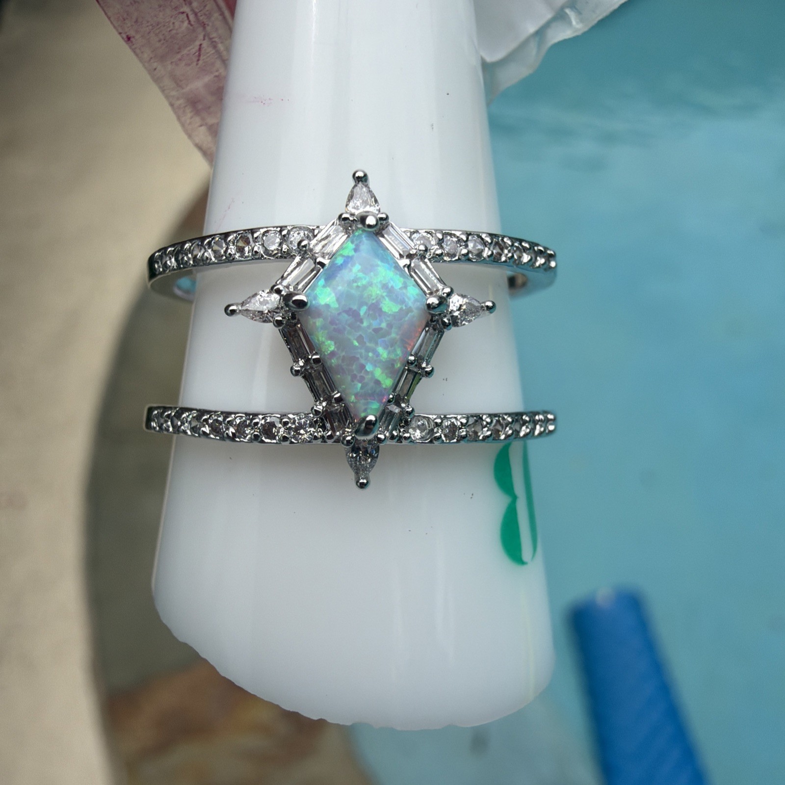 Bomb Party October Ring Sz 11 “Wonderful Moments” Black Fire Opal Rhodium