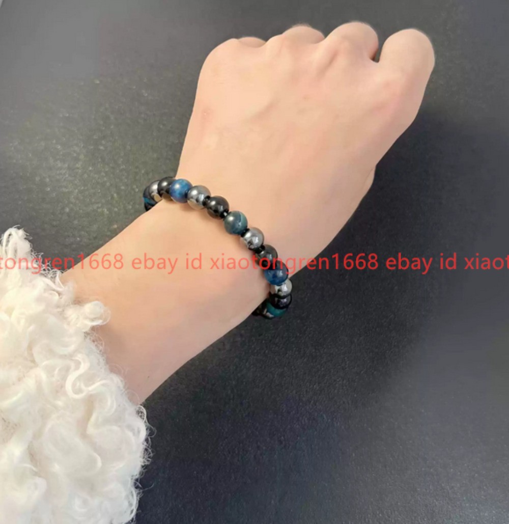 Fashion 8mm Blue Tiger Eye Obsidian Hematite Round Gemstone Beads Bracelet 7.5in
