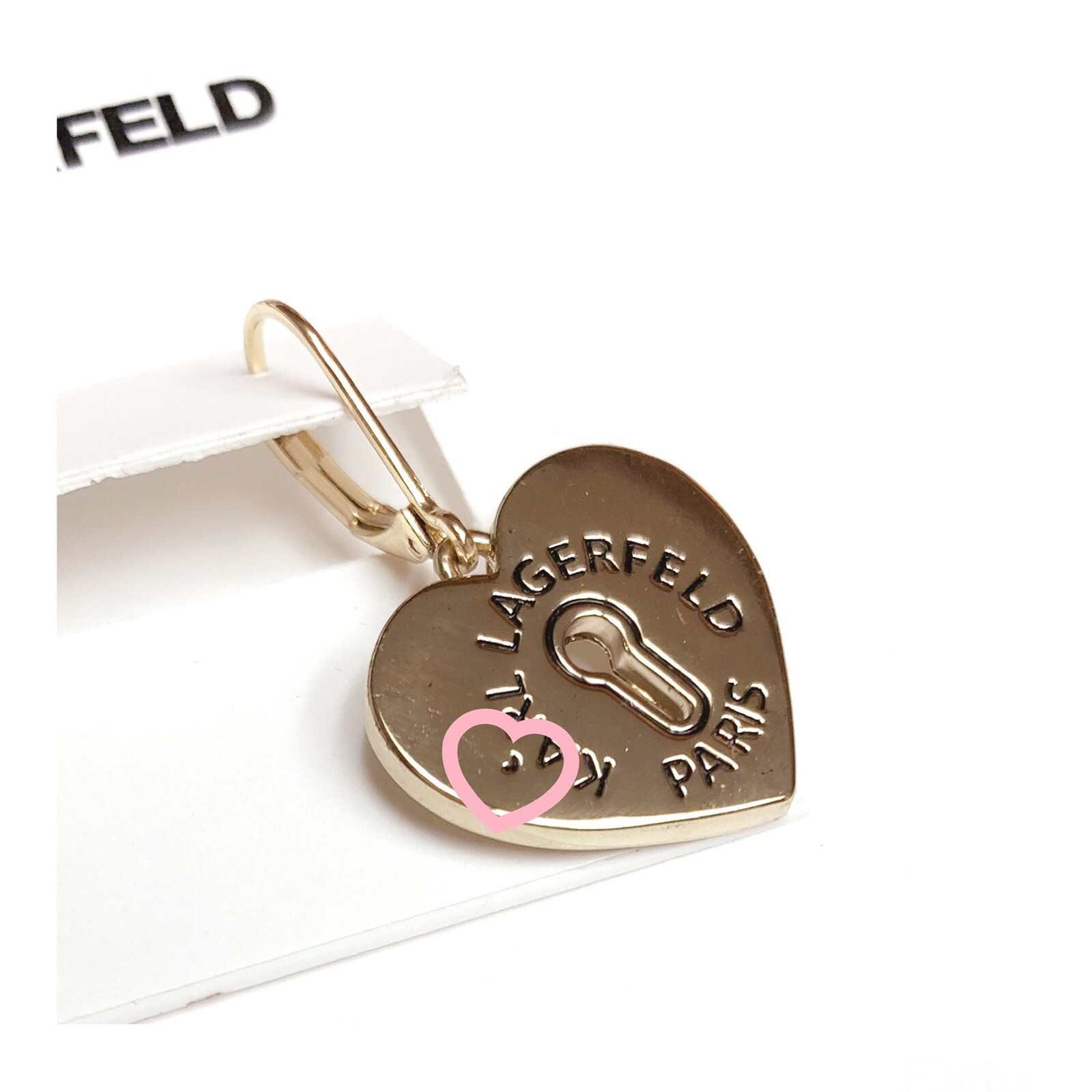 NWT Karl Lagerfeld HEART KEY HOLE 12-K Gold Plated Brass Drop Earrings