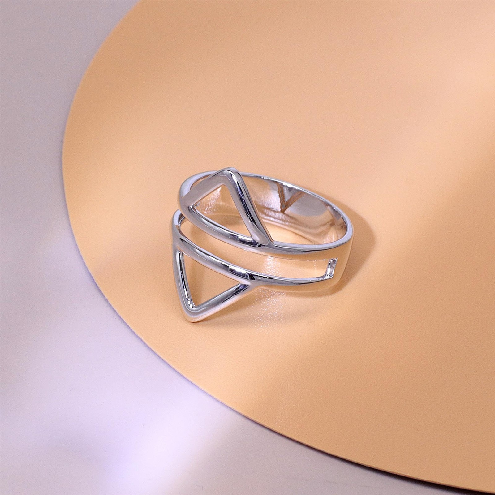 18K Gold Plated Double Triangle Ring – Stackable Gift for Women, Daily Wear