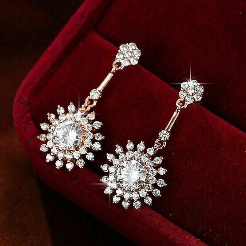 2Ct Round Cut Simulated Diamond Stunning Drop Fancy Earring 14K Rose Gold Plated