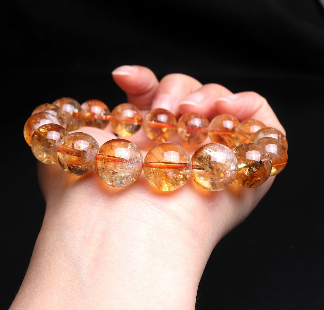 13.1mm Natural Yellow Pyramid Phantom Quartz Crystal Beads Bracelet C0216