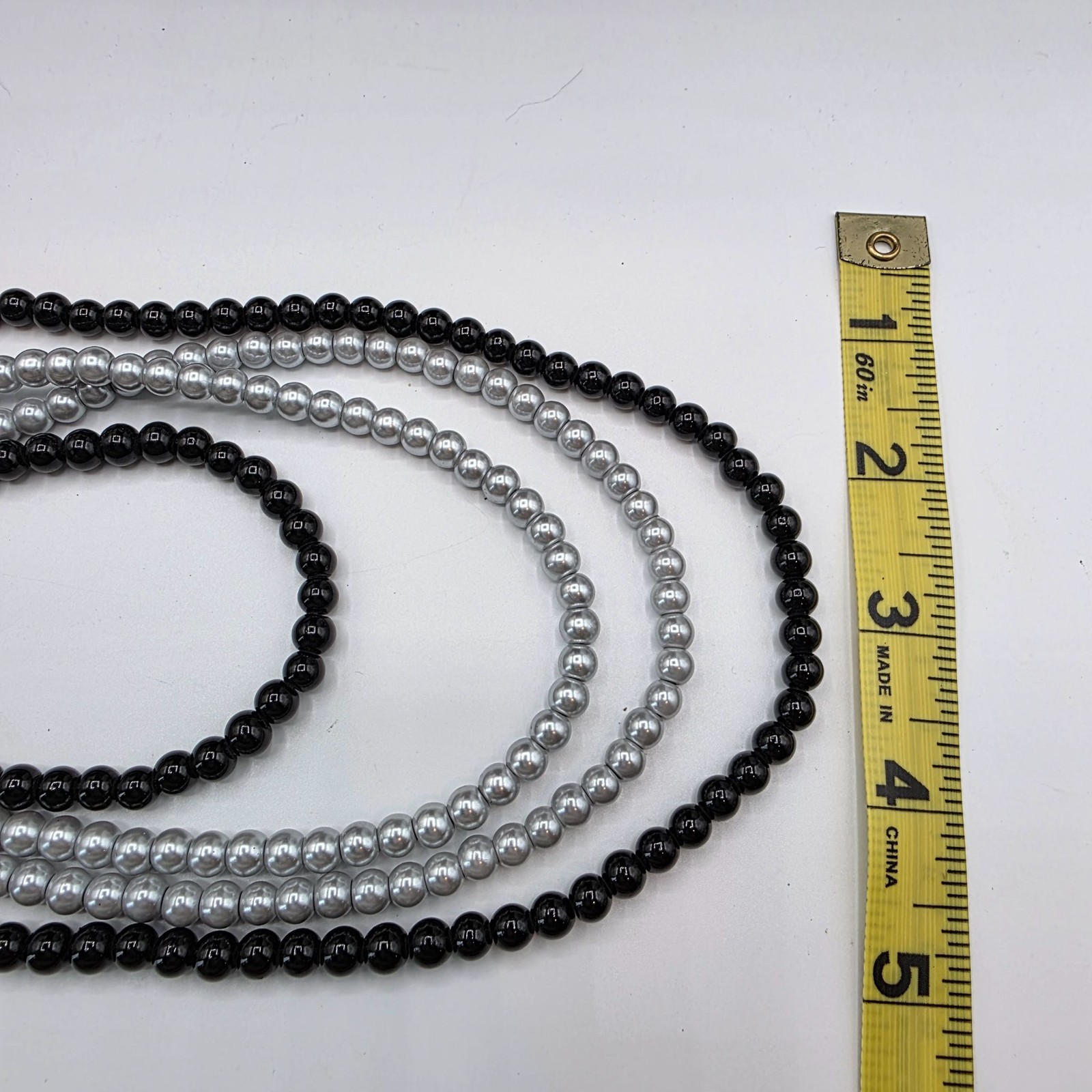 Multi-Strand Necklace Faux Pearl Black Silver Layered Old Money Grandmother